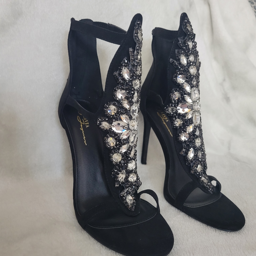 Olivia Ferguson Black Embellished Stiletto Heels